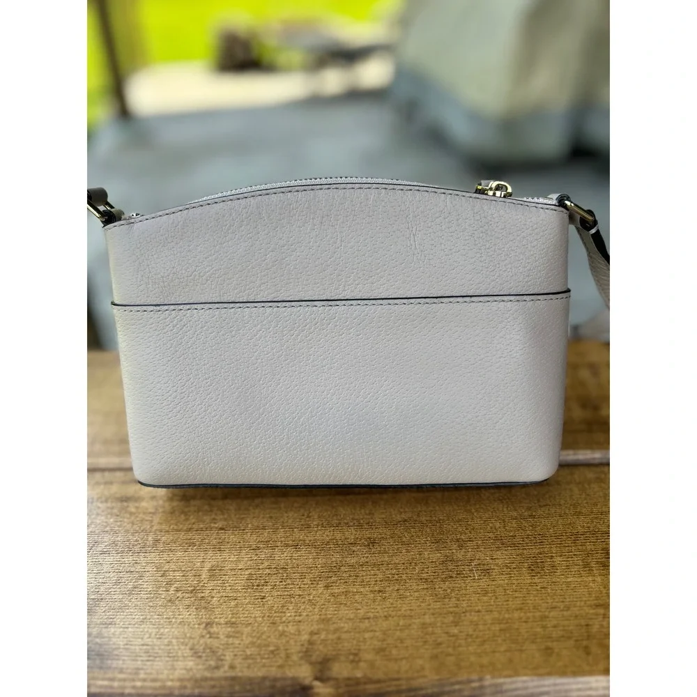 Kate Spade NY Neutral Pebbled Leather Gray Crossbody Bag Zip Top Lightweight